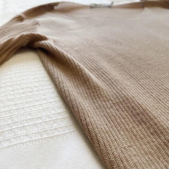 T ALEXANDER WANG BROWN TAN SCOOP NECK RIBBED LONG SLEEVE TEE TOP - 38 - Picture 6 of 9